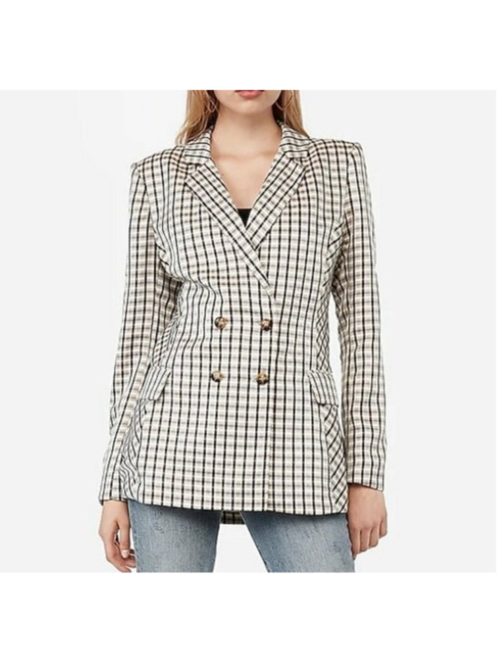 Express Negin Mirsalehi Plaid Double Breasted Blazer Women's Large